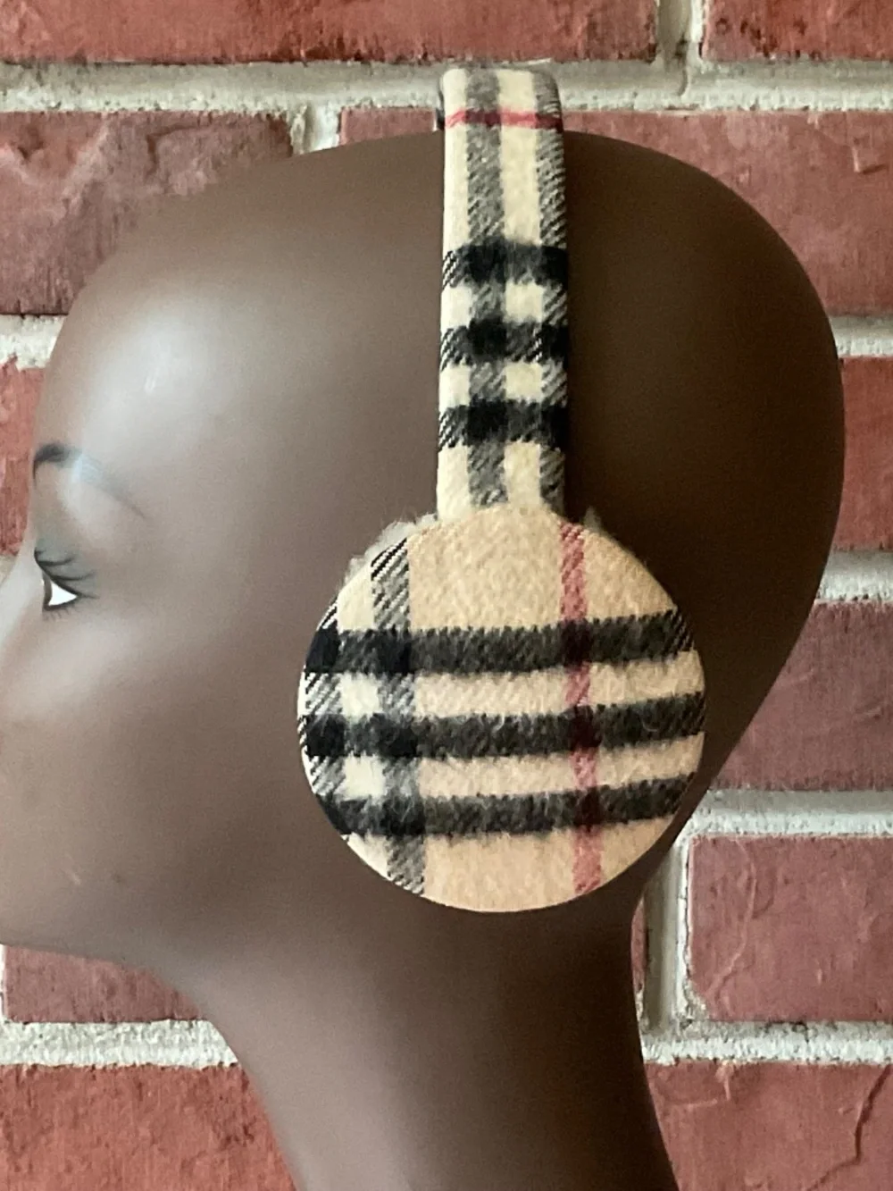 Burberry Nova Check Cashmere & Shearling Earmuff O/S Made in England